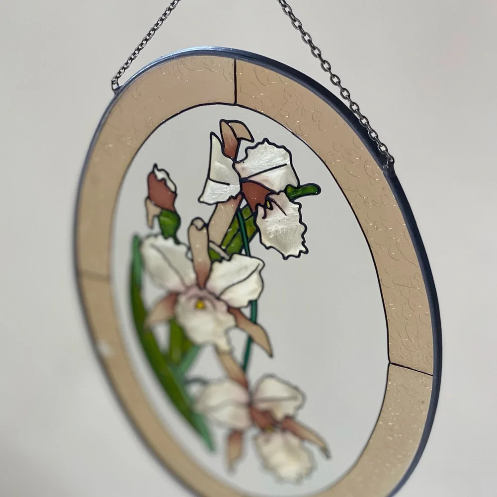 Vintage hand painted stained glass suncatcher